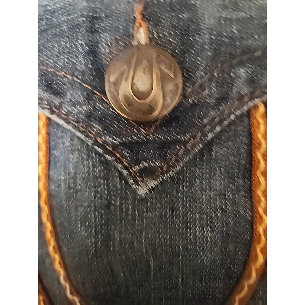 True Religion Jeans Blue Made in USA Size 40 Heavy Brown Stitching Y2K